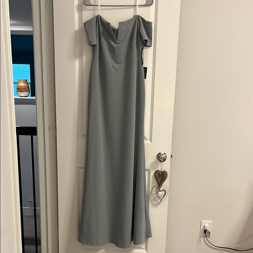Elegant blue/Gray Off-Shoulder Dress